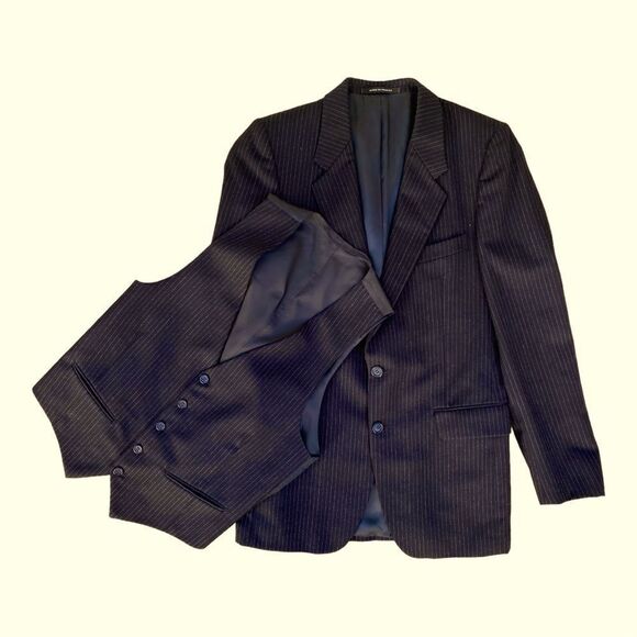 🕶 Yves Saint‎ Laurent Wool Pinstripe Blazer + Vest Set Sz 53R | - Picture 1 of 9
